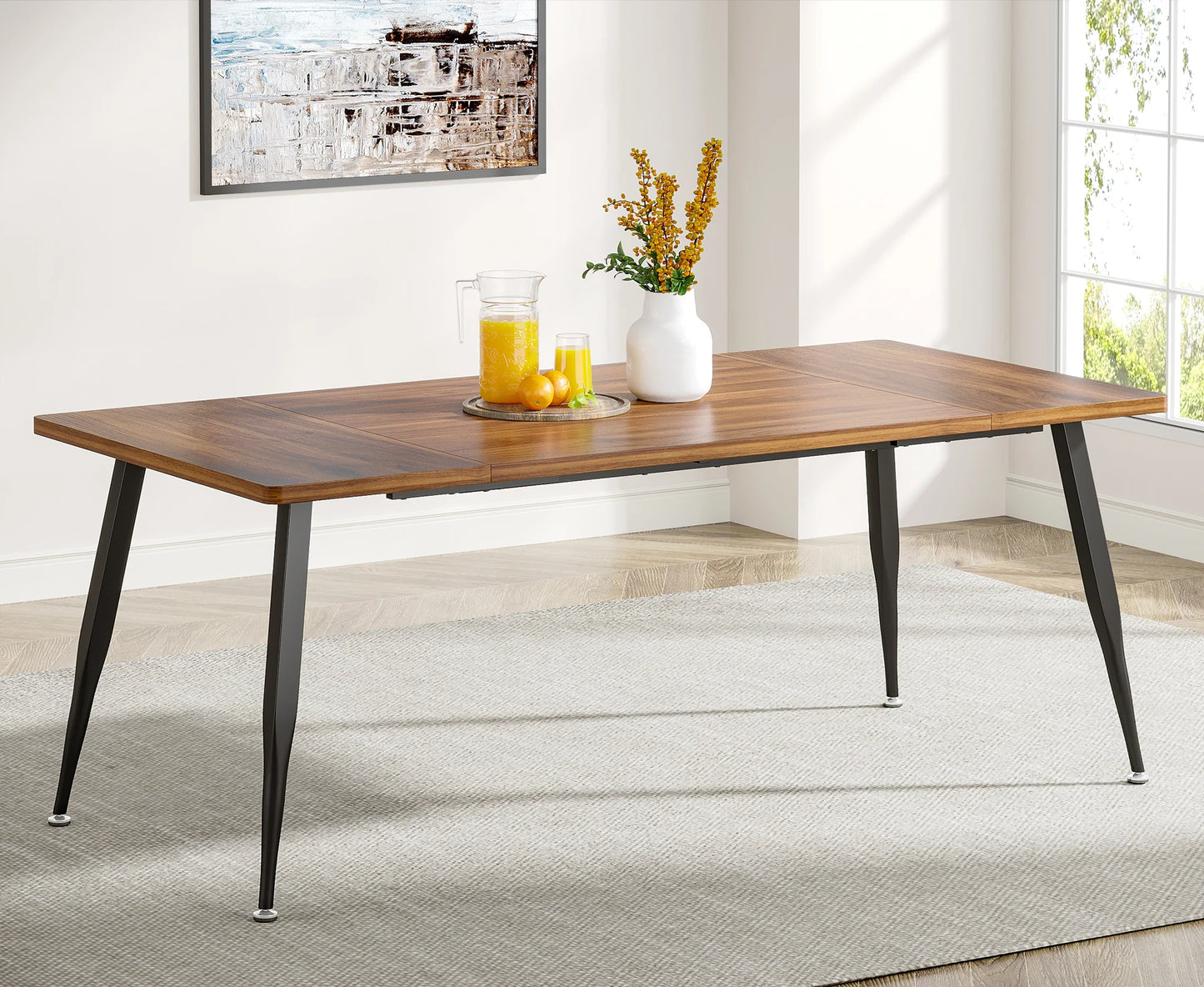 Modern Farmhouse-Industrial Dining Table for 6-8 People, 180x80x75cm
