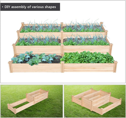 Natural Wood 8x2ft Divisible Raised Garden Bed for Flowers Vegetables Herbs Outdoor Planting