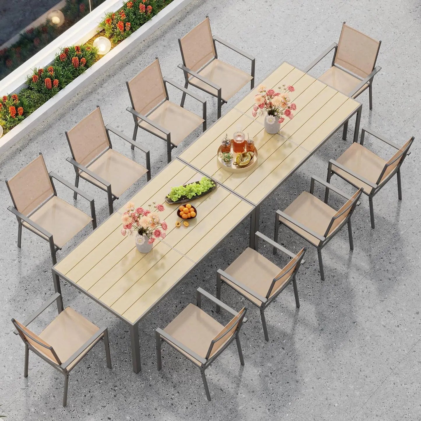 Patio Dining Set 7 Piece Outdoor Furniture with Large Table and 6 Stackable Chairs