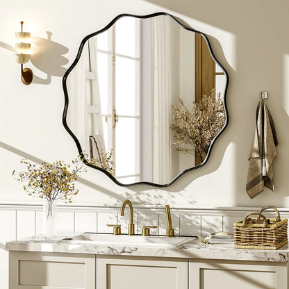 Wavy Round Decorative Wall Mirror with Deep Frame
