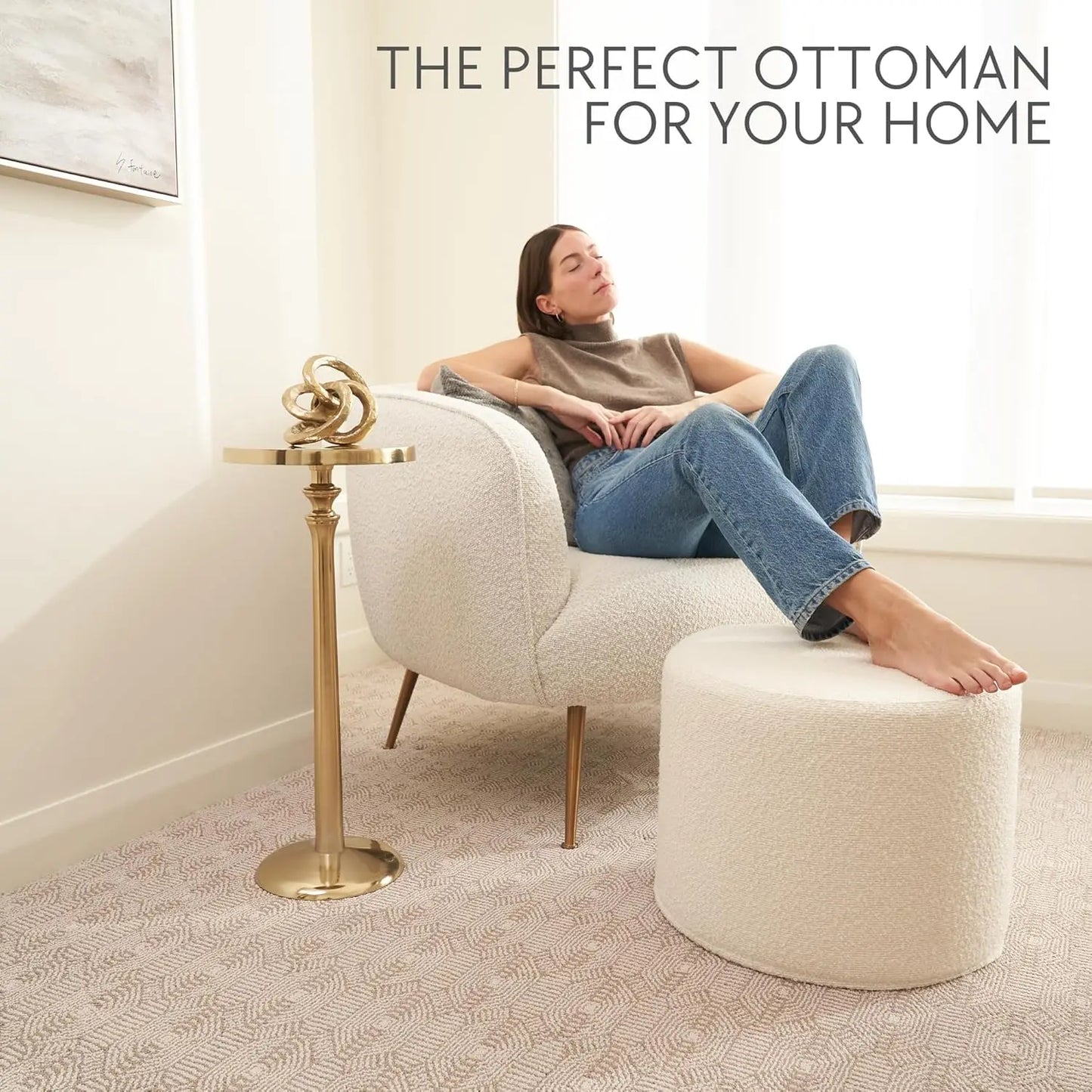 Lightweight Comfort Round Boucle Pouf Foot Rest