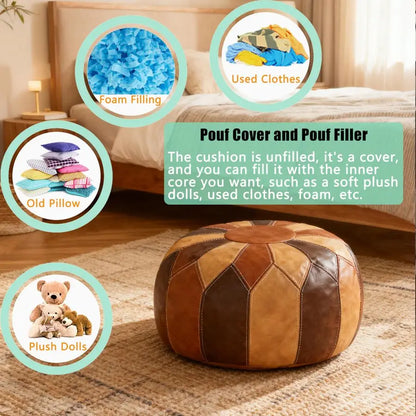 Handmade Boho Chic Unstuffed Moroccan Faux Leather Multi-Use Footrest
