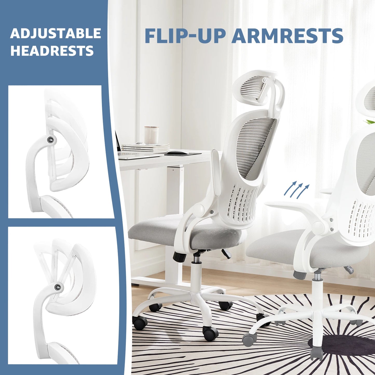 Mesh Ergonomic Office Computer Desk Chair w/ Flip-up Arms and Adjustable Headrest