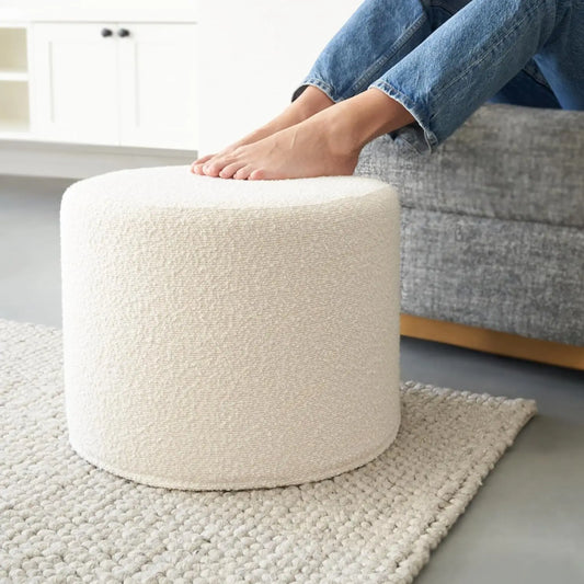 Lightweight Comfort Round Boucle Pouf Foot Rest