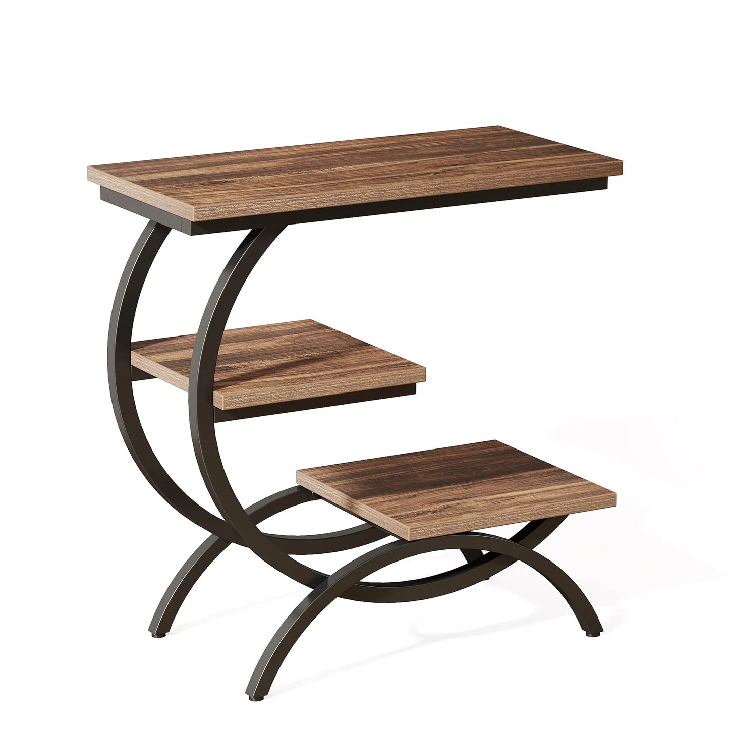 C-Shaped  3-Tier Wood End Table,