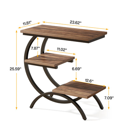C-Shaped  3-Tier Wood End Table,