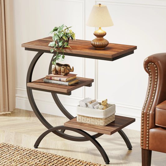 C-Shaped  3-Tier Wood End Table,