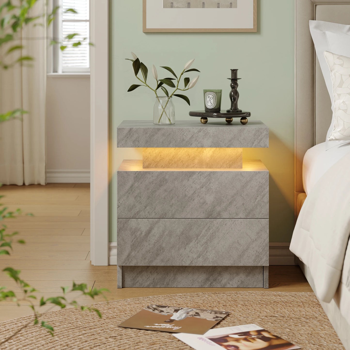 2 Drawer End Table with RGB LED Lights, Multiple Finish Options