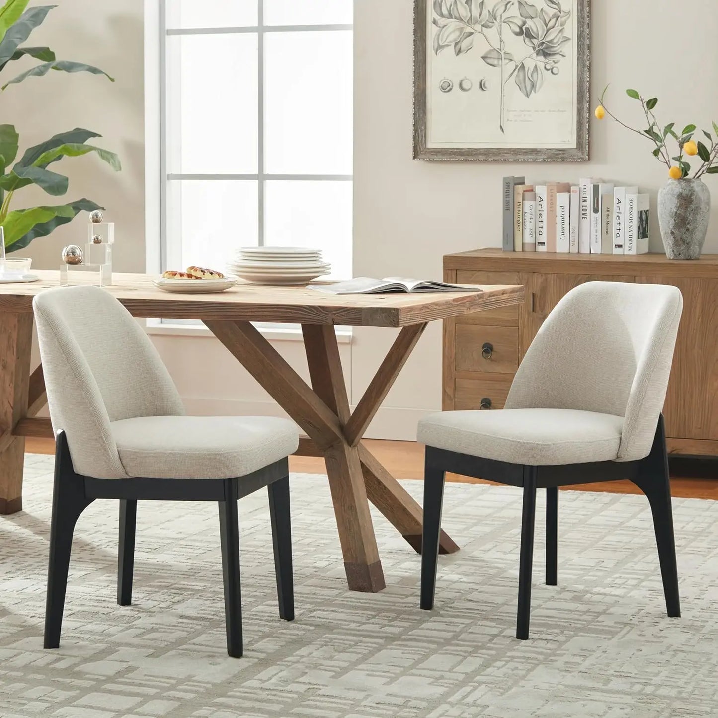 Upholstered Wooden Dining Room Chairs with Rubberwood Legs and Padded Seats, Set of 2
