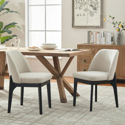 Upholstered Wooden Dining Room Chairs with Rubberwood Legs and Padded Seats, Set of 2