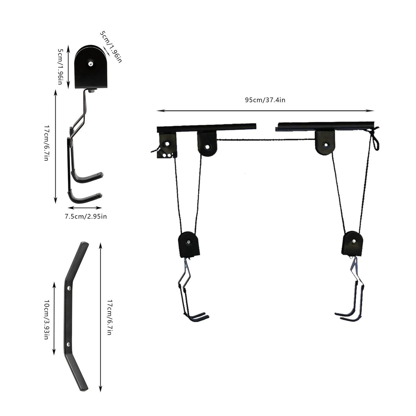 Black Bicycle Lift with ceiling Mount w/132 lbs. Capacity