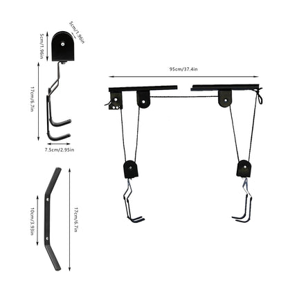 Black Bicycle Lift with ceiling Mount w/132 lbs. Capacity