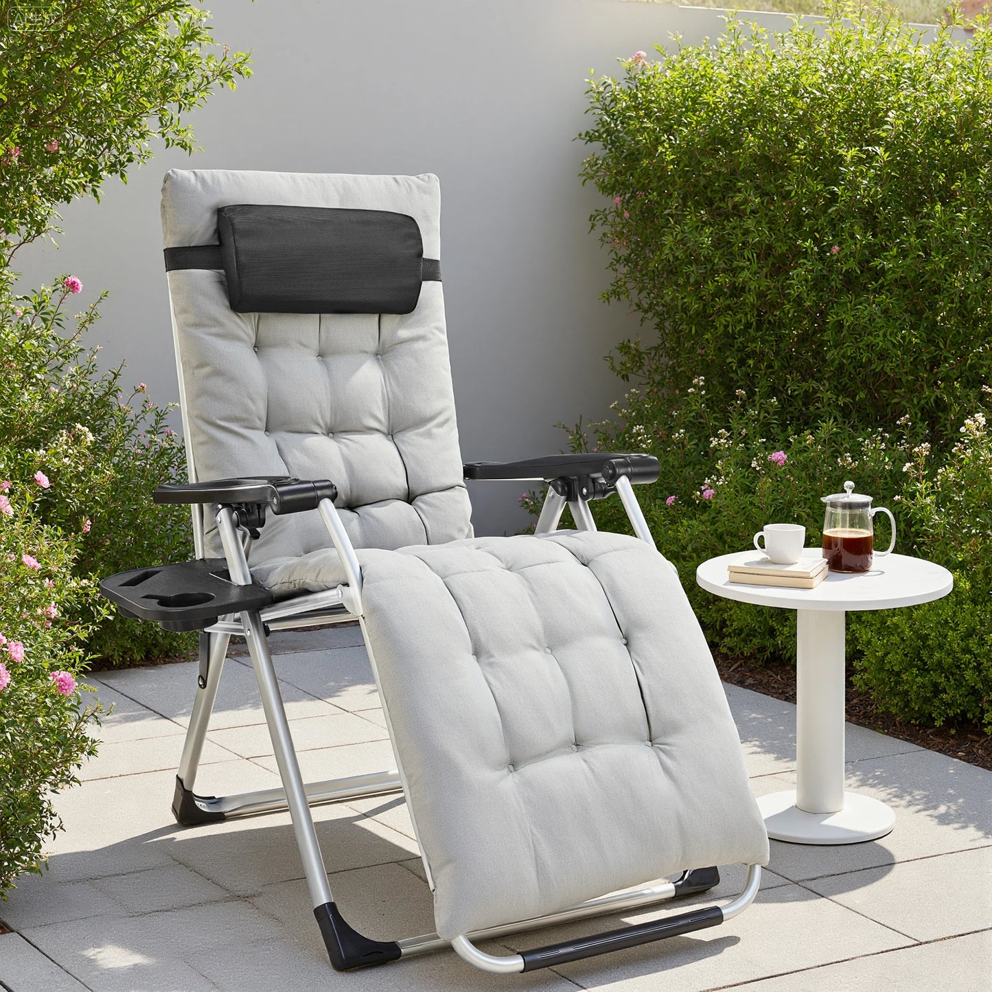 Set of 2 Zero Gravity Portable Recliner with Cup Holder Trays & Adjustable Pillow