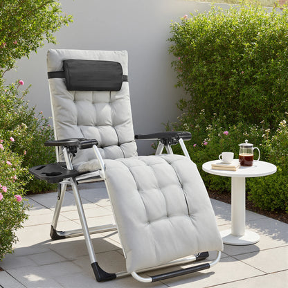 Set of 2 Zero Gravity Portable Recliner with Cup Holder Trays & Adjustable Pillow