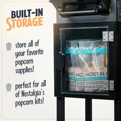 Popcorn Maker Machine with Professional Cart; 2.5 Oz Kettle Makes Up To 10 Cups of Popcorn