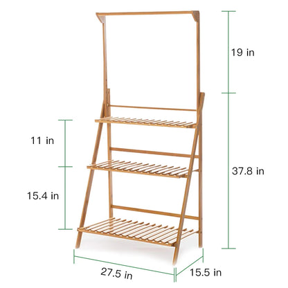Folding Bamboo Plant Stand, Flower Pot Shelf, Multi-Use for Greenhouse Indoor and Outdoor, 3 Tier