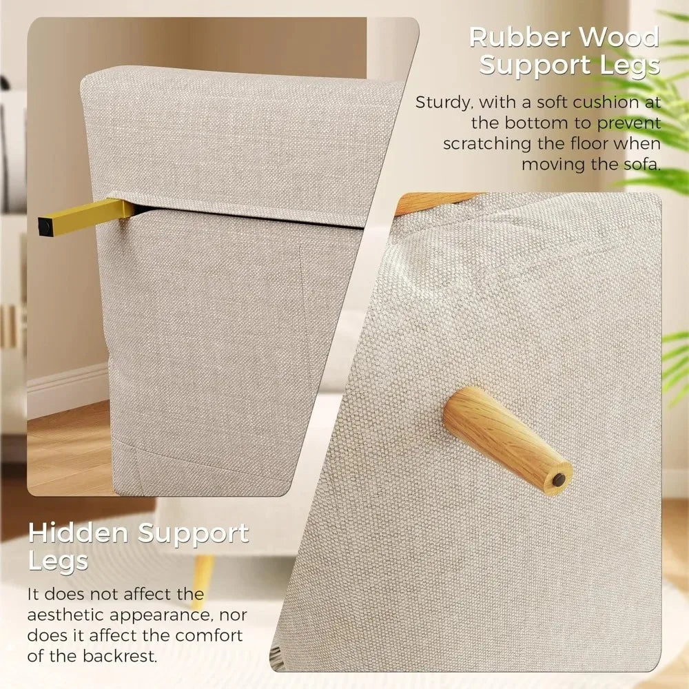 Linen 3-in-1 Convertible Chair Sleeper for Adults Foldable Single Futon with Wooden Arms And Pillows - Comfortabl，Customized