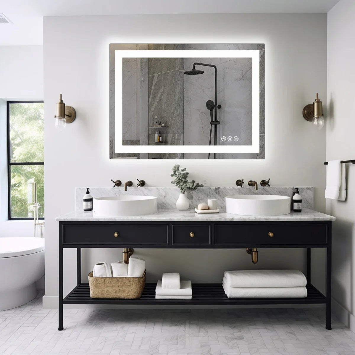 LED Anti-Fog Bathroom Vanity Mirror, Tempered Glass with Front Light and Backlit