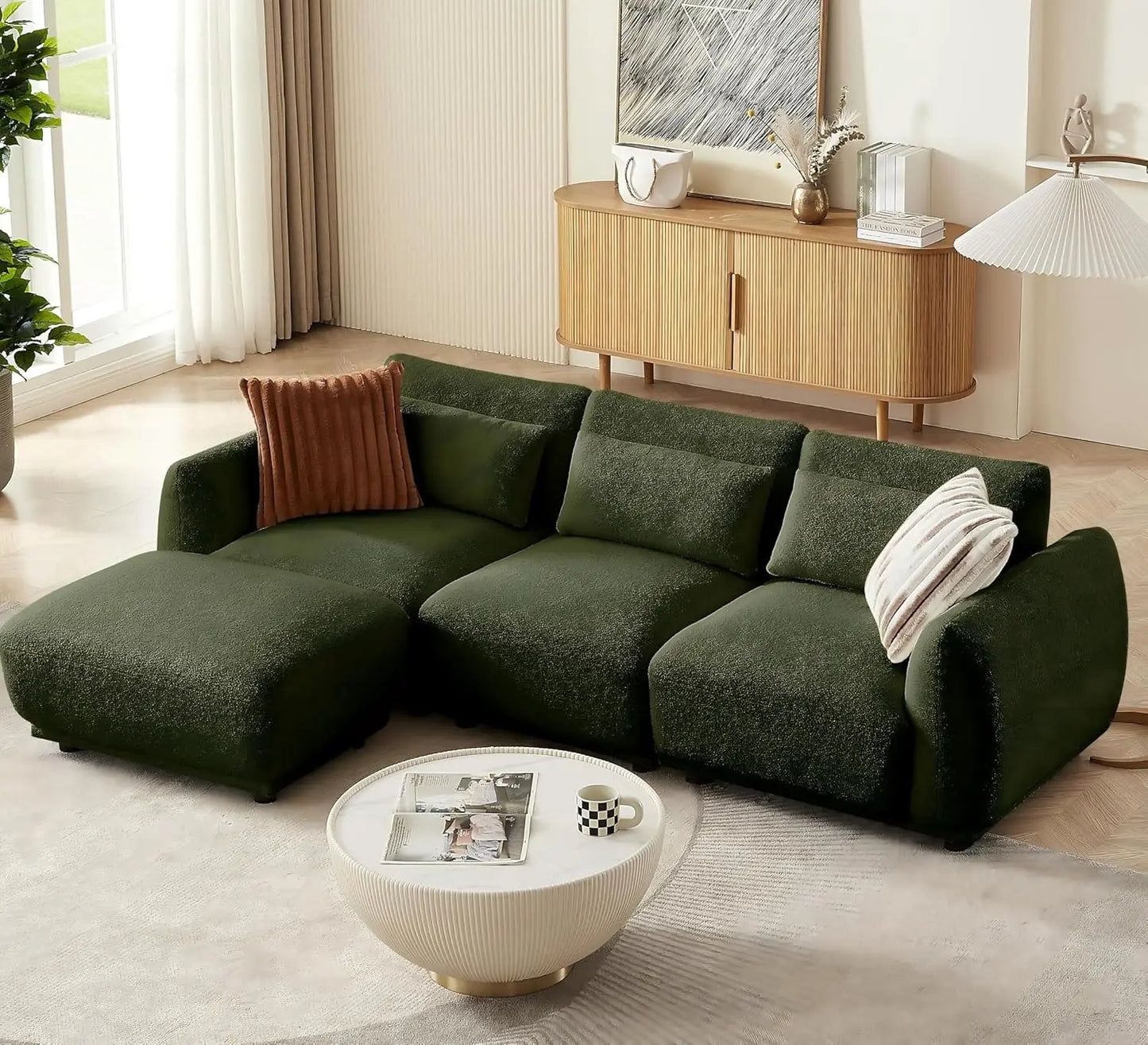 L Shaped Modular Sectional Cloud Sofa with Removable Ottoman; Small Living Room Couch