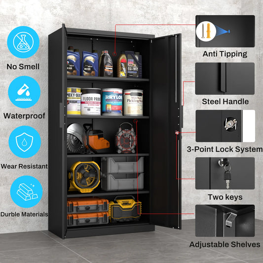 Metal Industrial Utility Cabinet with Adjustable Shelves for Storage Organization