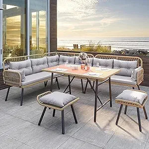 All-Weather Rattan L-Shaped Patio Furniture Set