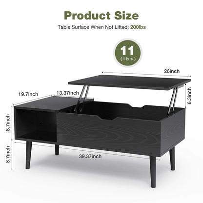 Lift Top Coffee Table, 39.37"x19.7", Adjustable Storage Shelf Easy Lift Or Lower