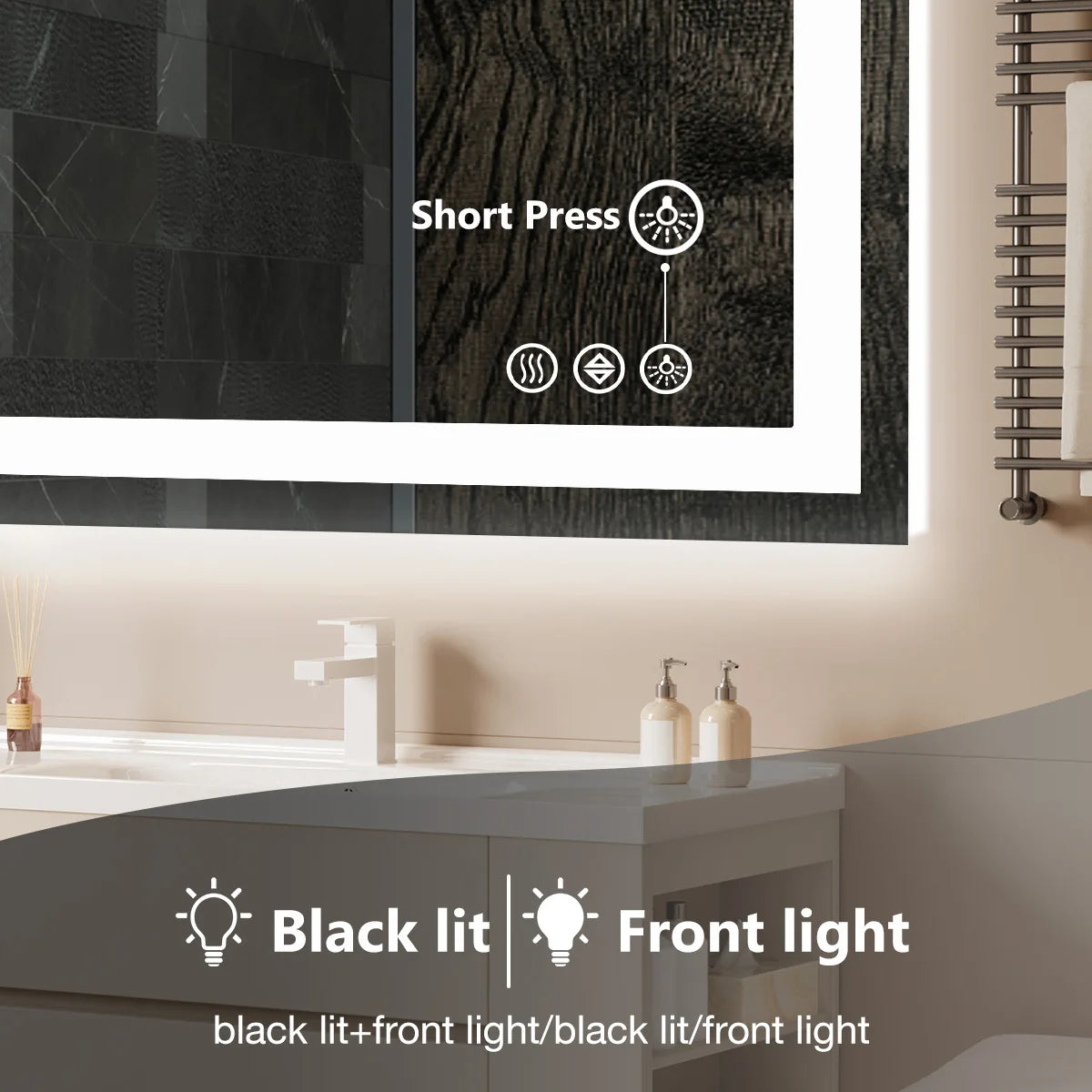 LED Anti-Fog Bathroom Vanity Mirror, Tempered Glass with Front Light and Backlit