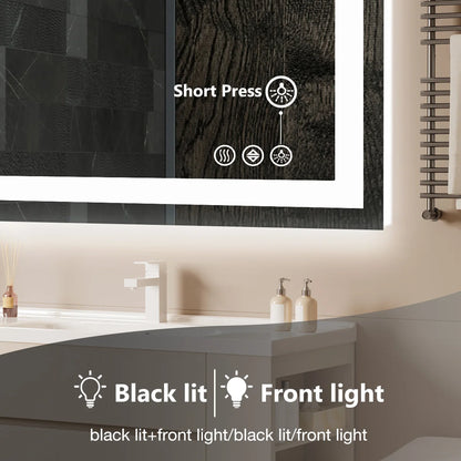 LED Anti-Fog Bathroom Vanity Mirror, Tempered Glass with Front Light and Backlit