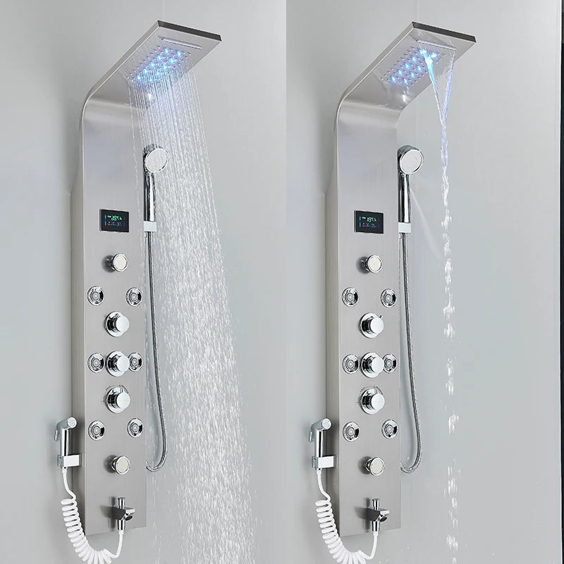 LED Shower Panel with Rainfall/Waterfall and Body Spray Heads