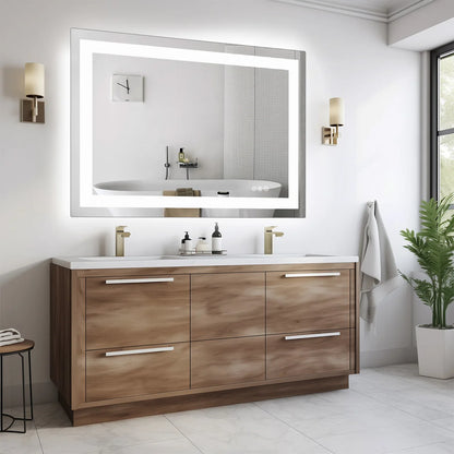 LED Anti-Fog Bathroom Vanity Mirror, Tempered Glass with Front Light and Backlit
