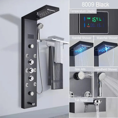 LED Shower Panel with Rainfall/Waterfall and Body Spray Heads