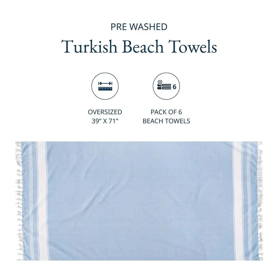 Turkish Beach Towels, Set of 6, Large 39x71 nches