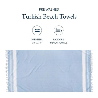 Turkish Beach Towels, Set of 6, Large 39x71 nches