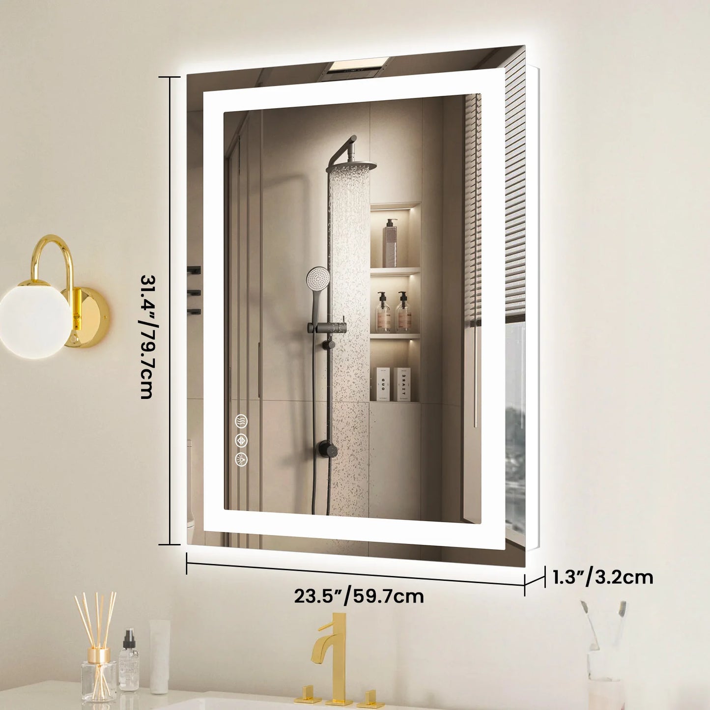 LED Anti-Fog Bathroom Vanity Mirror, Tempered Glass with Front Light and Backlit