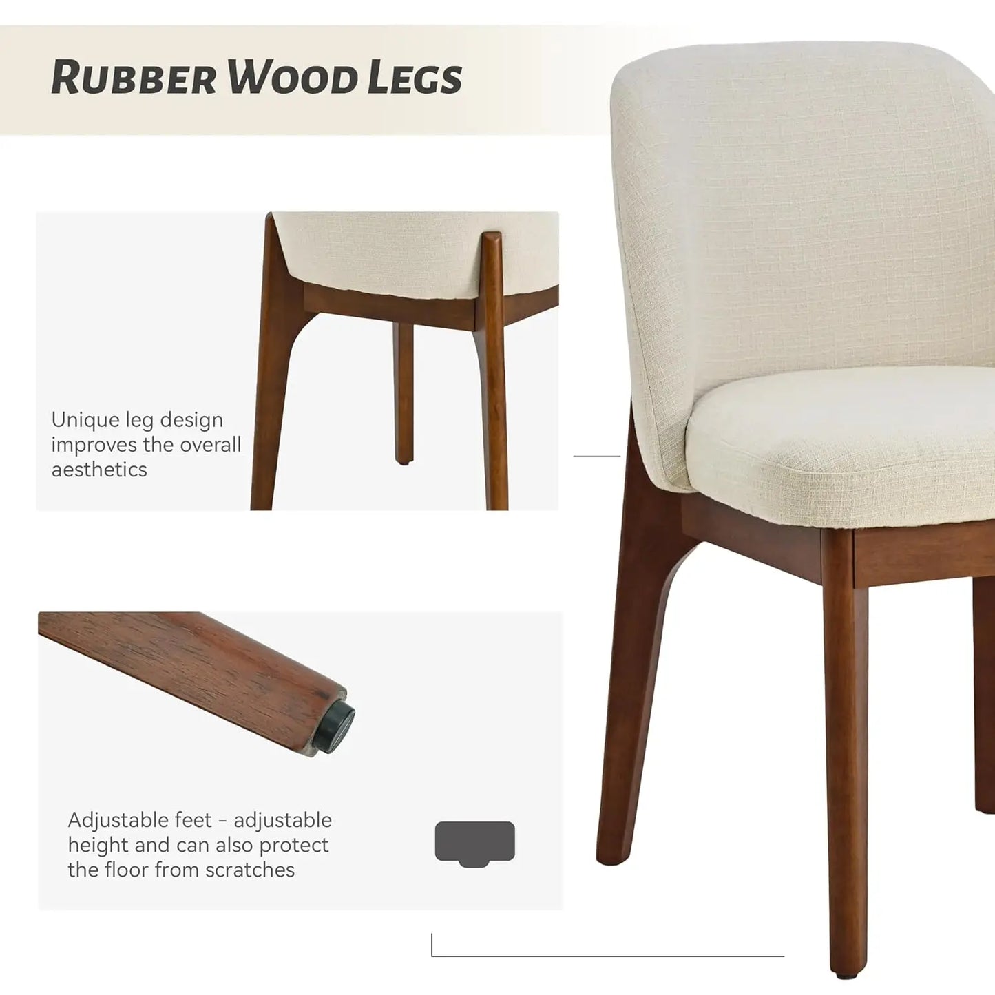 Upholstered Wooden Dining Room Chairs with Rubberwood Legs and Padded Seats, Set of 2