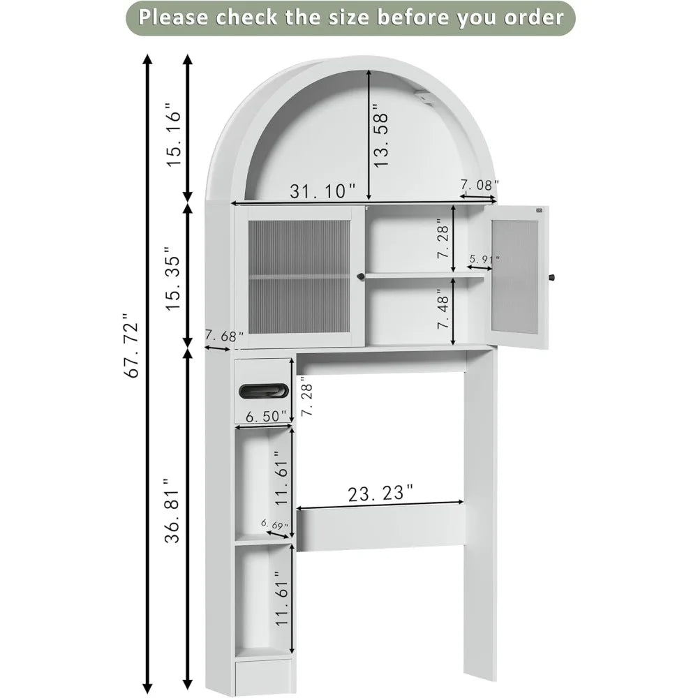 31''W Arched Over The Toilet Storage Cabinet,  Space-Saving Bathroom Organizer with Adjustable Shelf and Acrylic Doors