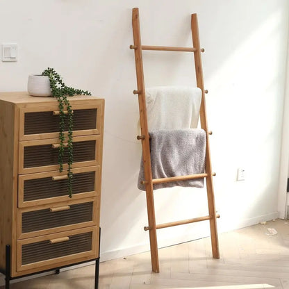57in Decorative Wood Leaning Blanket Ladder
