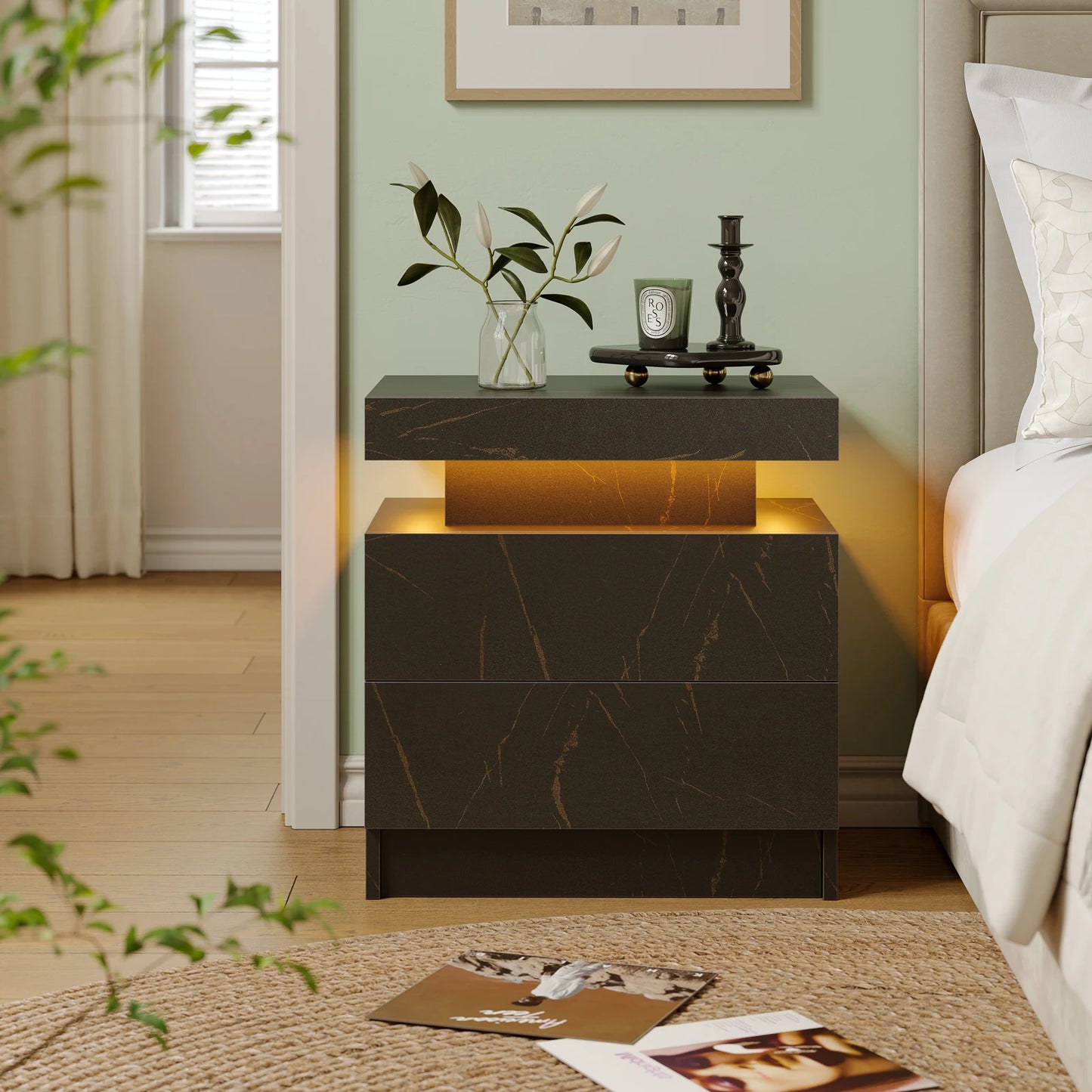 2 Drawer End Table with RGB LED Lights, Multiple Finish Options