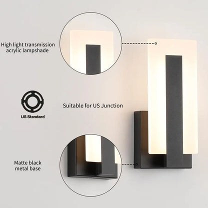 Modern Black 3000K Warm White LED Wall Sconces, Set of 2