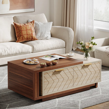 Extendable Coffee Table, Adjustable 42"-65" Length, with 2 Storage Drawers