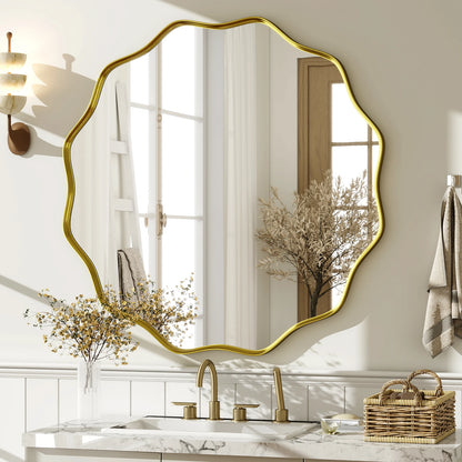 Wavy Round Decorative Wall Mirror with Deep Frame