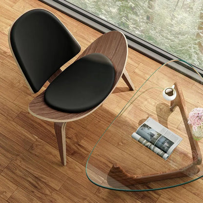 Modern Tripod Plywood Lounge Chair, Faux Leather, Elegant Walnut Accent for Living Spaces and Offices