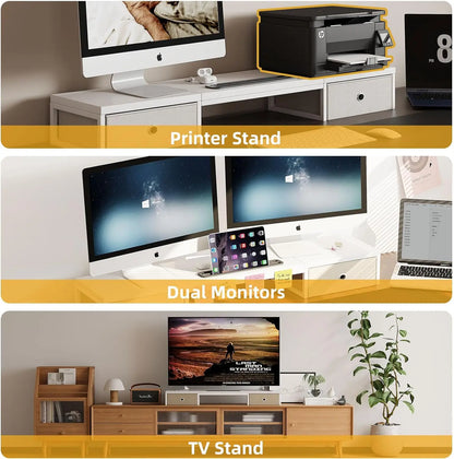 Home Office Dual Monitor Stand with 2 Drawers