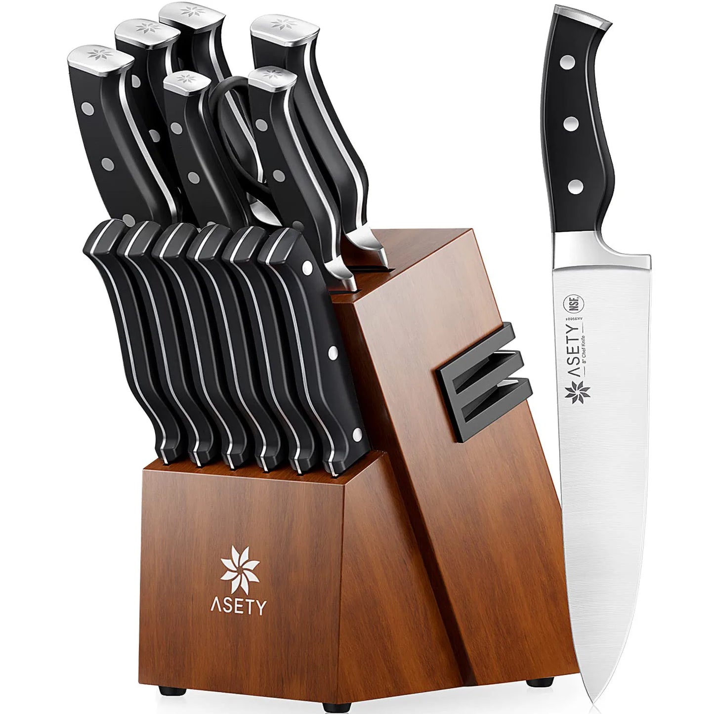 Professional 15 PCS Stainless Steel Kitchen Knife Set With Built-in Knife Sharpener Block