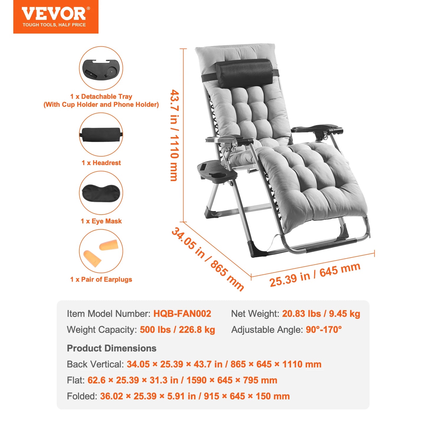 Zero Gravity Recliner Lounge Chair Adjustable Anti Gravity Chair with Cushion Footrest and Cupholder