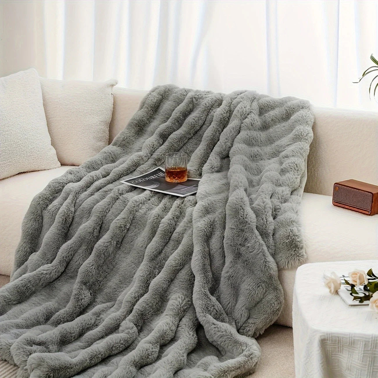 Ultra-Cozy Faux Rabbit Blanket Throw