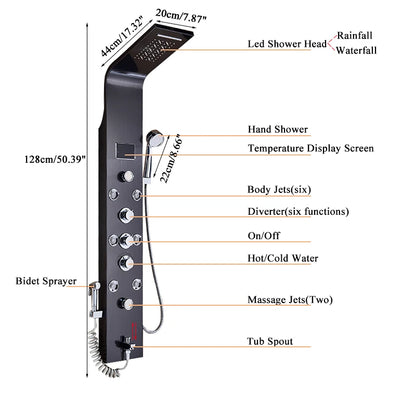 LED Shower Panel with Rainfall/Waterfall and Body Spray Heads