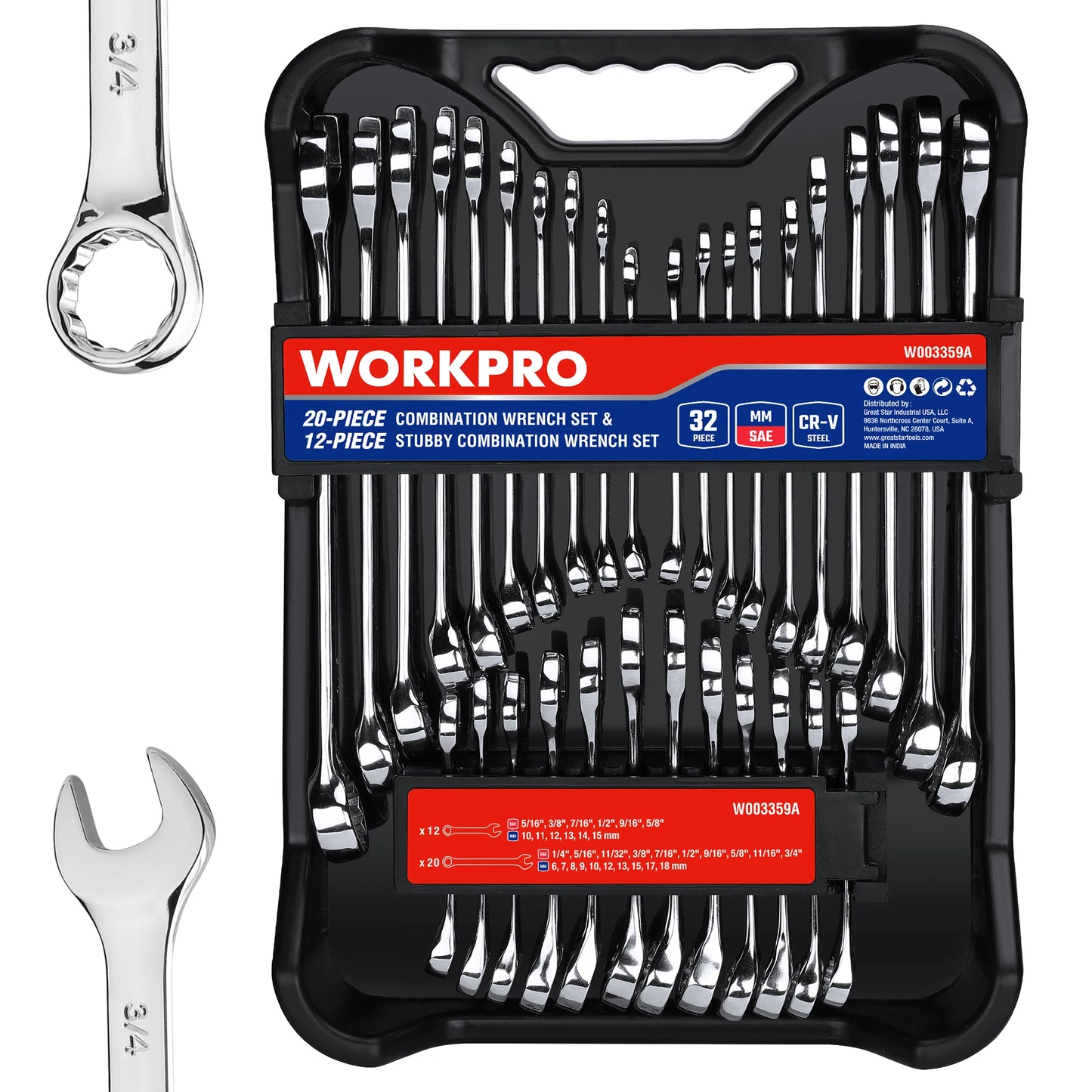 32-Piece SAE & Metric Combination Wrenches Set with Organizer