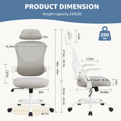 Mesh Ergonomic Office Computer Desk Chair w/ Flip-up Arms and Adjustable Headrest