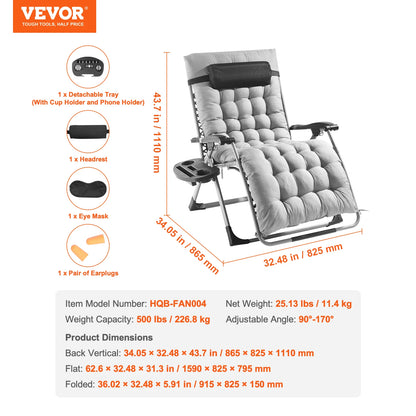 Zero Gravity Recliner Lounge Chair Adjustable Anti Gravity Chair with Cushion Footrest and Cupholder